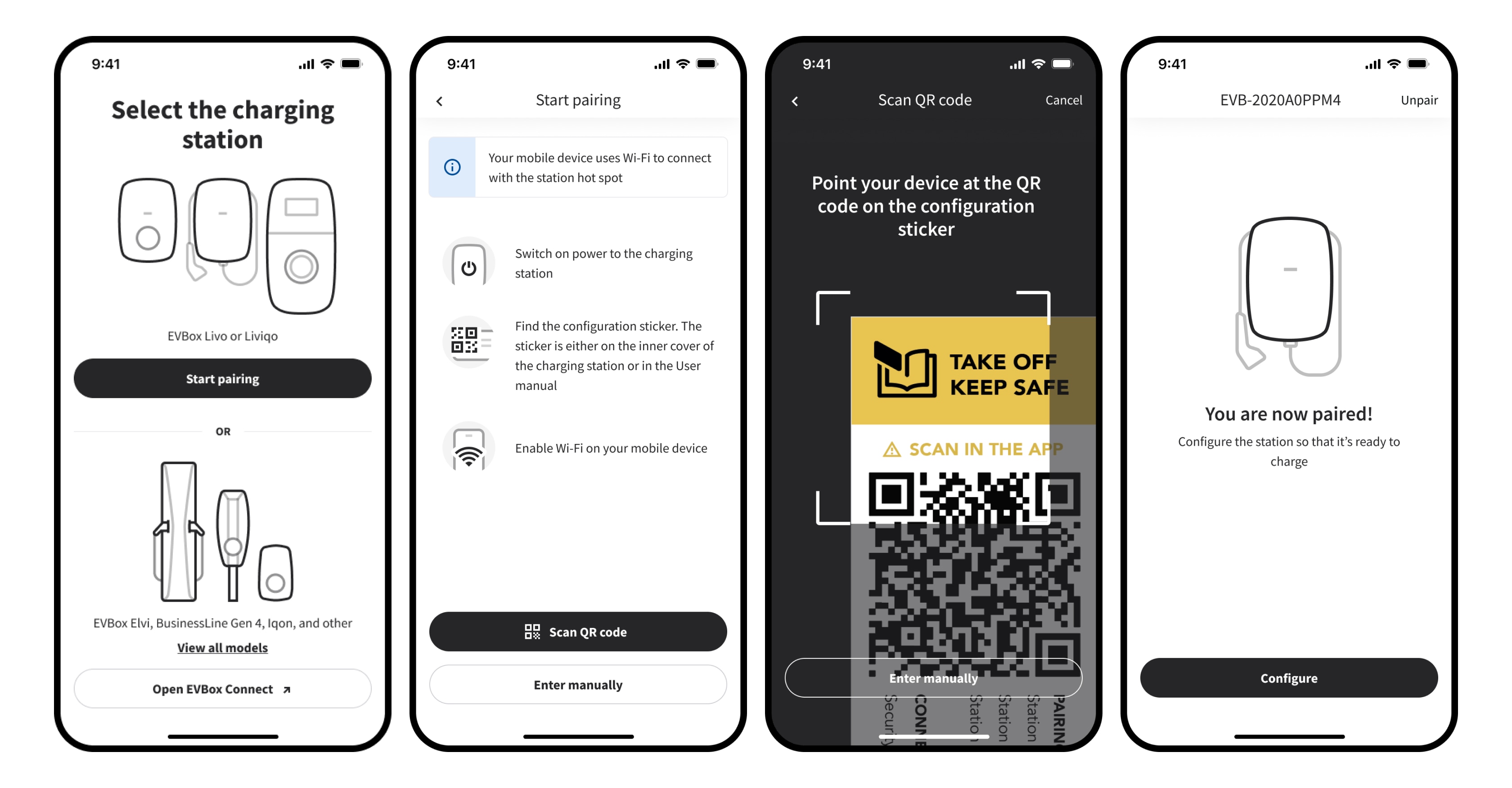 Mock-ups of the Pairing flow