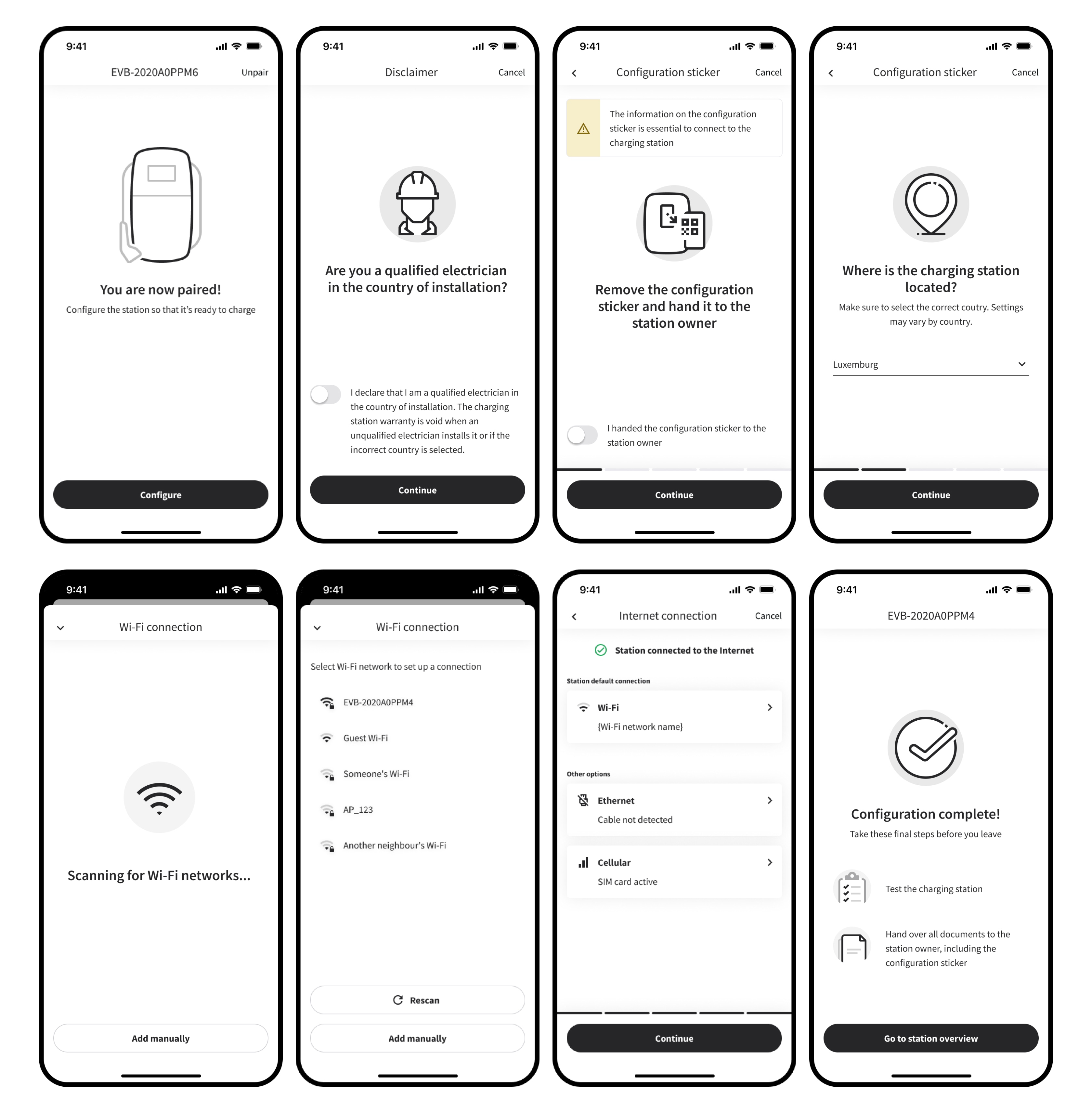 Mock-ups of the Configuration flow