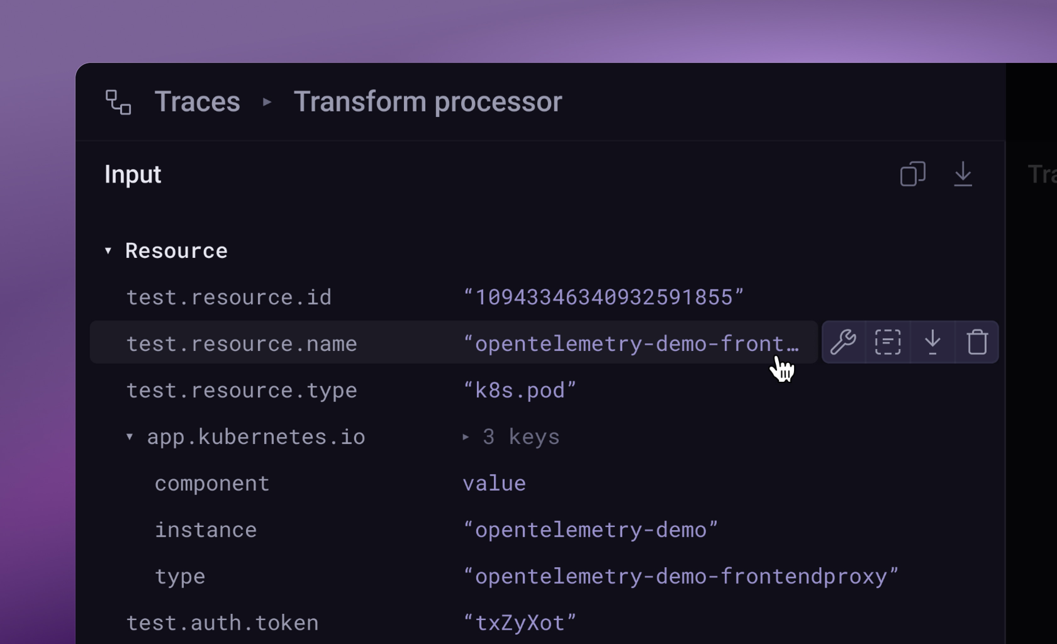 Quick actions menu on an attribute